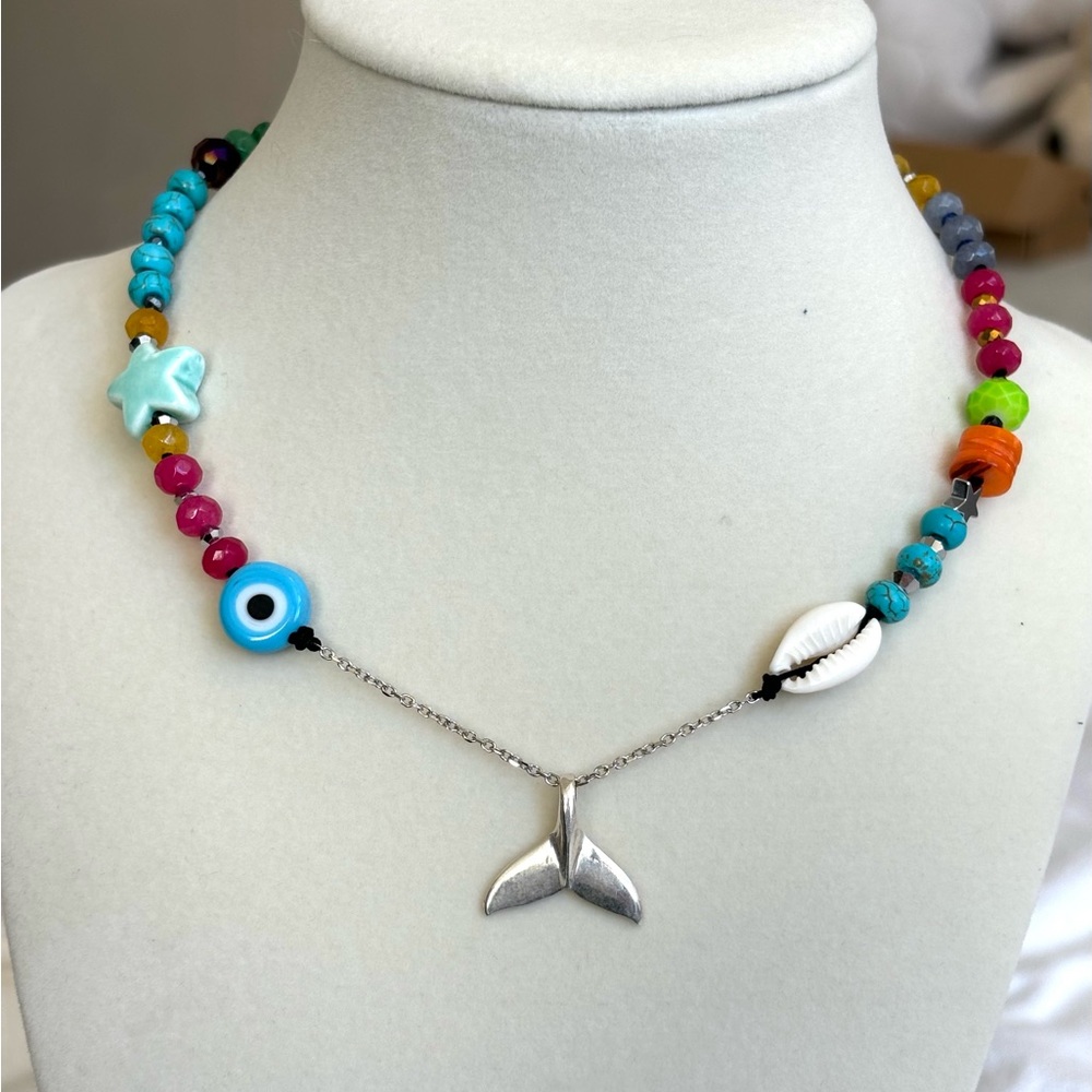 Handmade piece. Colorful whale tail necklace for women and teenagers.